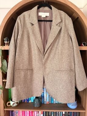 Treasure & Bond Women's Taupe Tweed Blazer Jacket